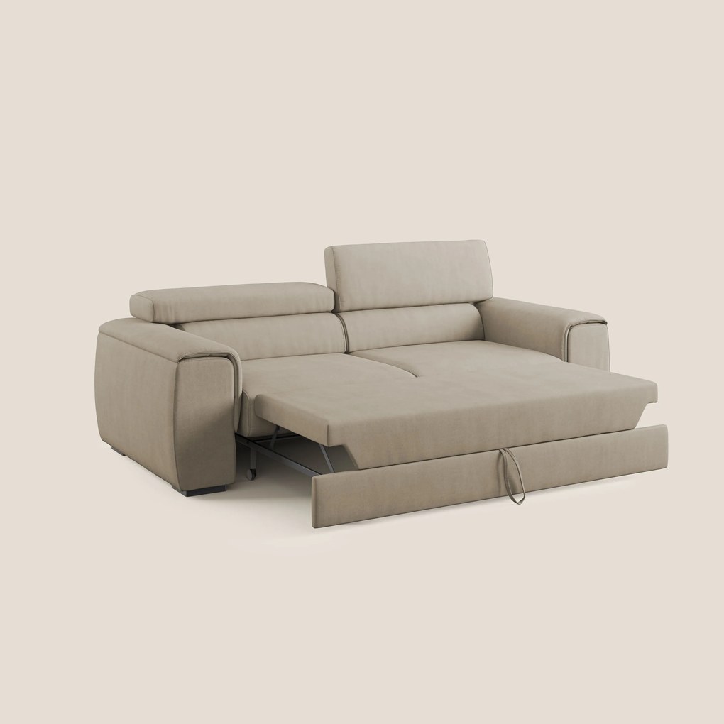 Zeno Divano con pouf estraibile poggiapiedi in tessuto morbido impermeabile T02 beige