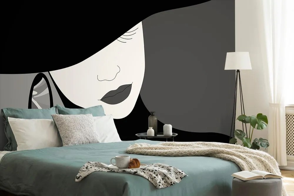 Carta da parati – Nobildonna in bianco e nero con cappello