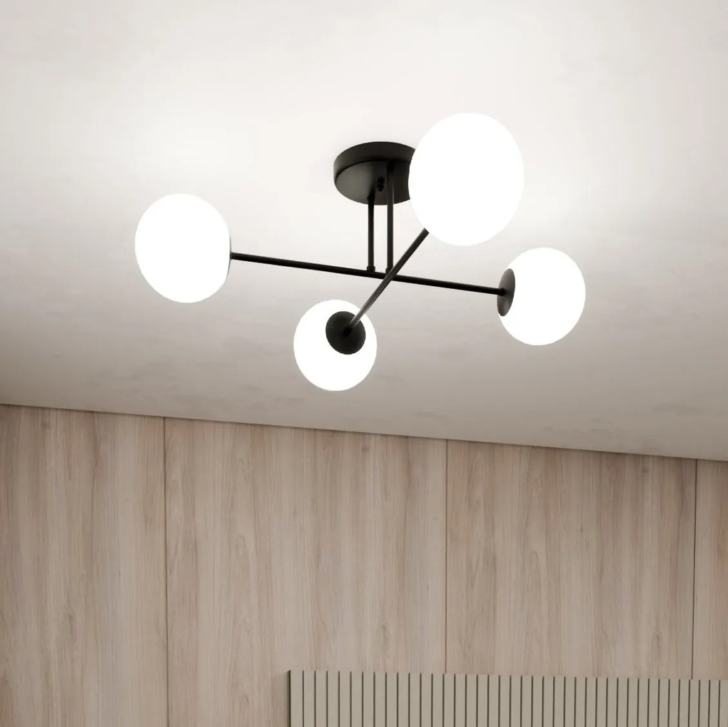 Lampadario da Soffitto in Acciaio ROMA 4 Nero 4xE14