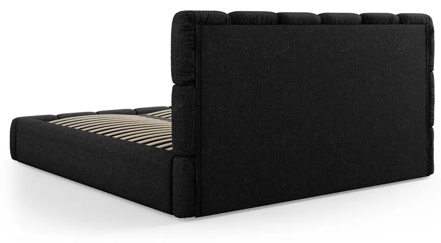 Letto matrimoniale imbottito nero con contenitore con griglia 160x200 cm Bellis - Micadoni Home