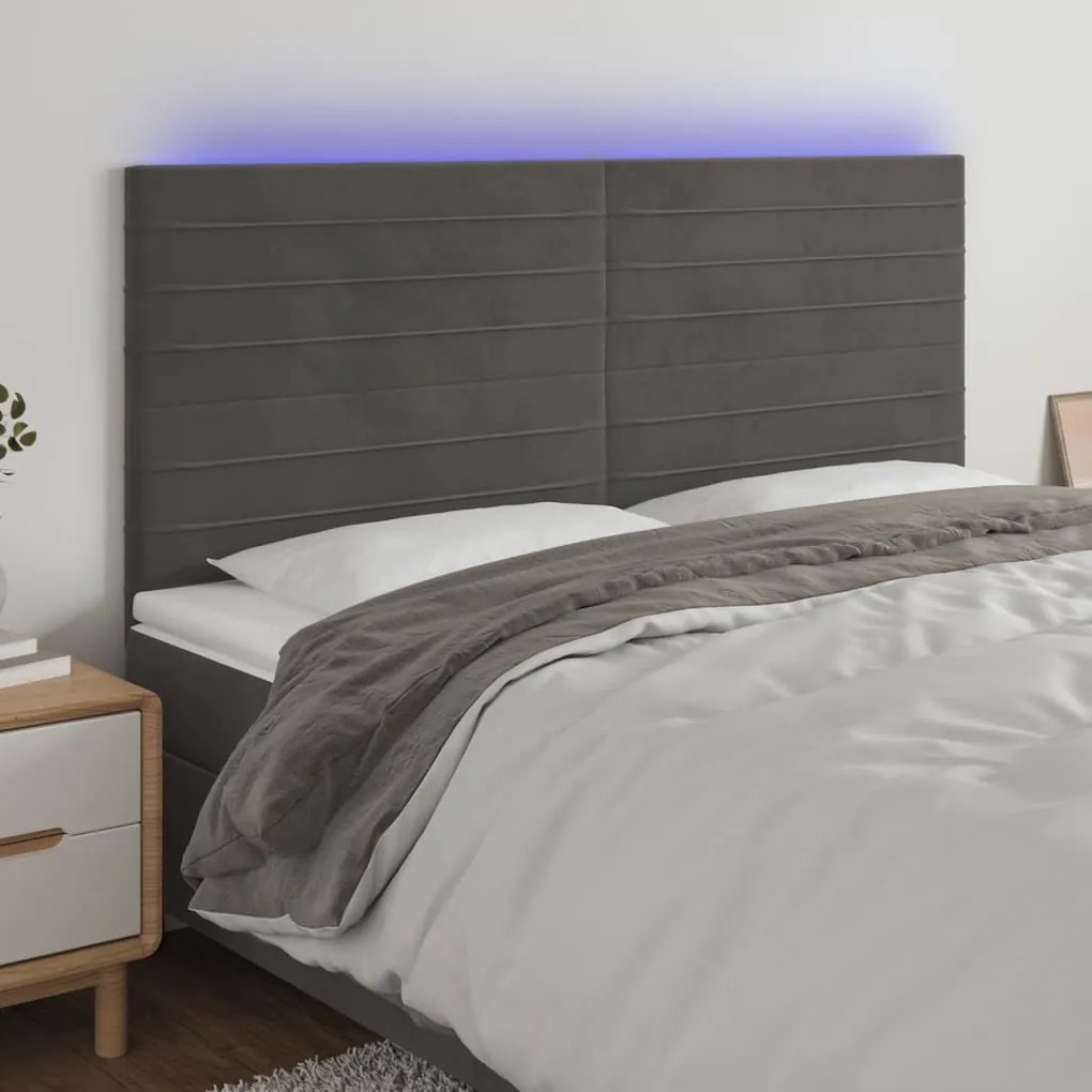 Testiera A Led Grigioscuro 180x5x118/128cm İn Velluto /