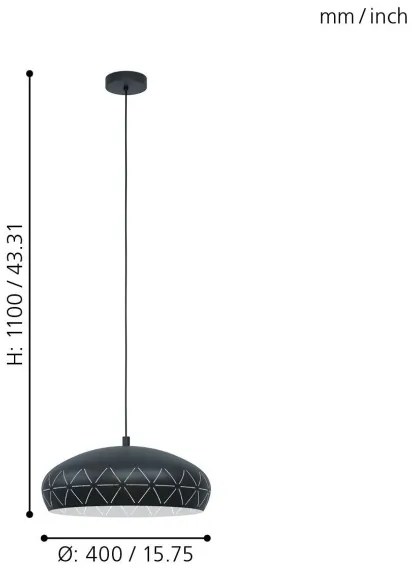 Eglo 98467 - Lampadario a sospensione con filo RAMON 1xE27/28W/230V