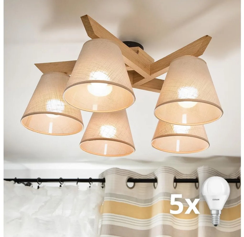 Brilagi - LED  Lampadario a plafone ANTHONY 5xE14/40W/230V quercia/beige