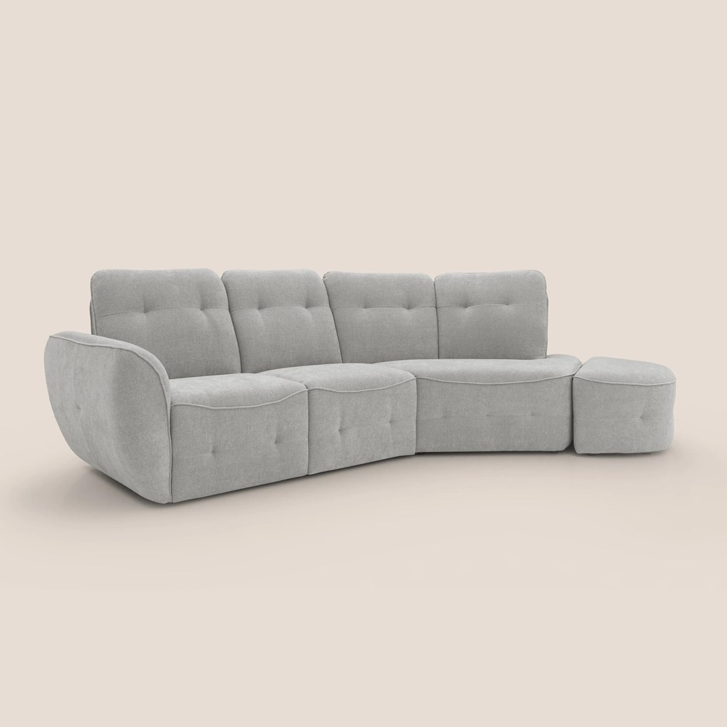 Cerbero divano angolare con pouf mobile in morbido bouclé impermeabile T07 grigio