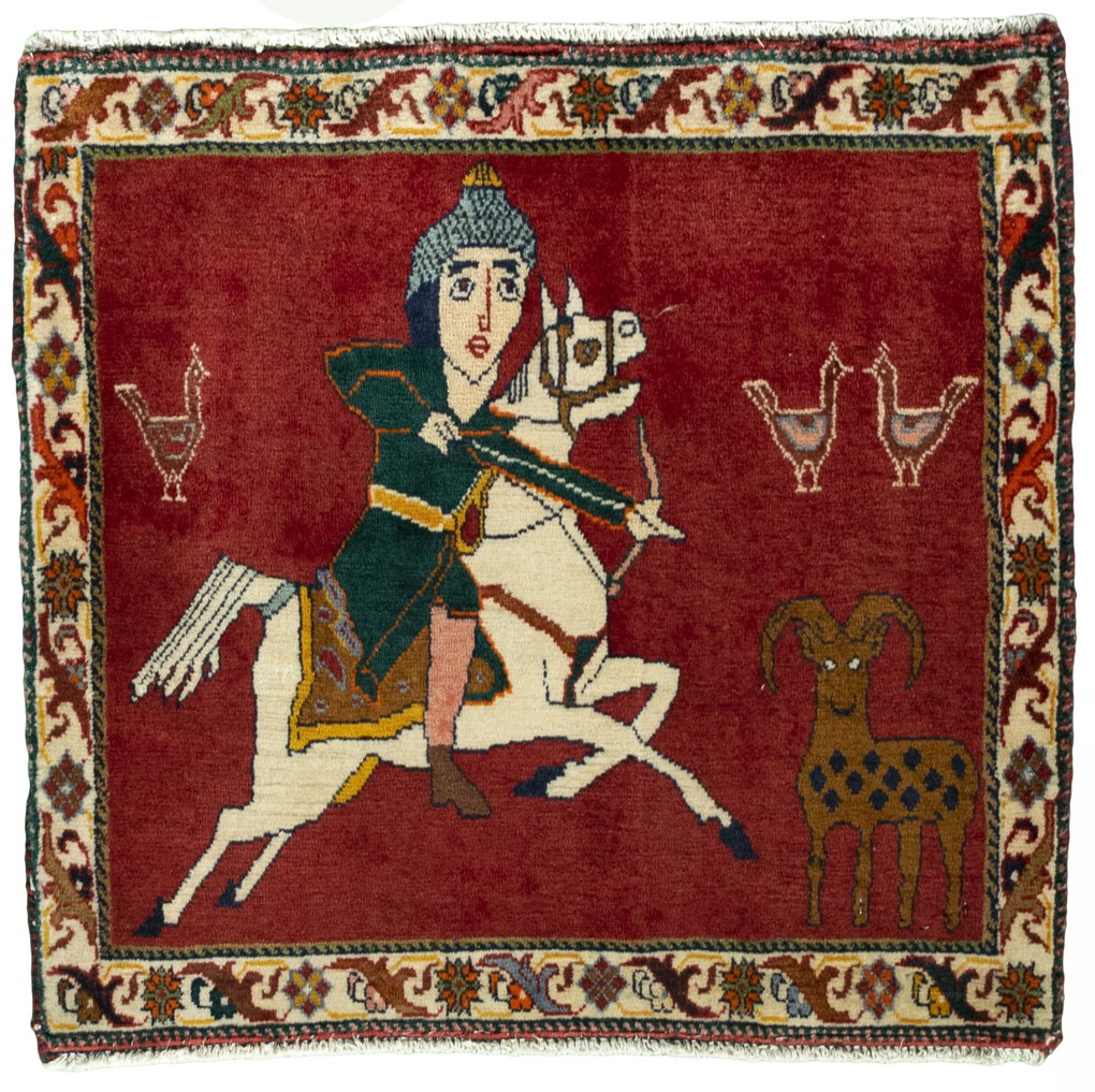 Shiraz Tappeto 60 x 60 Rosso (Iran) Annodato A Mano