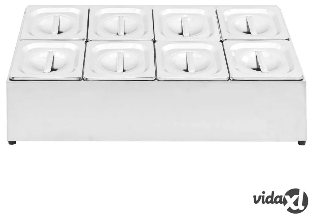 vidaXL Supporto Gastronorm con 8 Contenitori GN 1/6 in Acciaio Inox