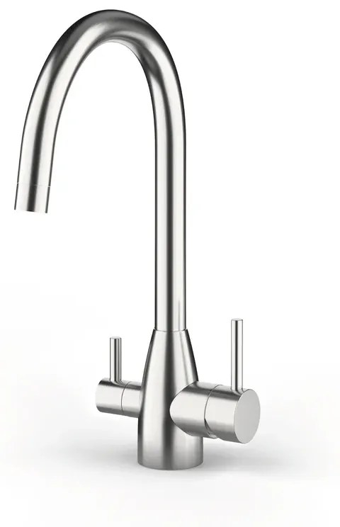 Rubinetto da cucina fisso a collo di cigno RX 3 vie  in acciaio inox argento spazzolato opaco CULLIGAN
