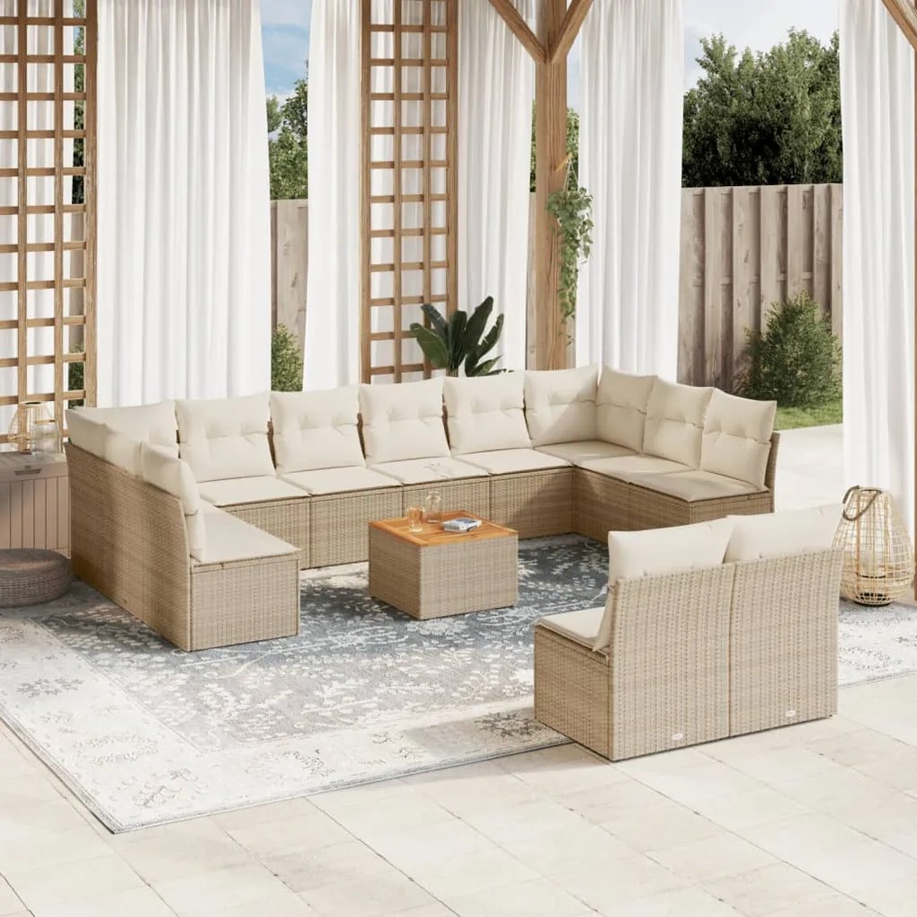 Set divano da giardino 13 pz con cuscini beige in polyrattan