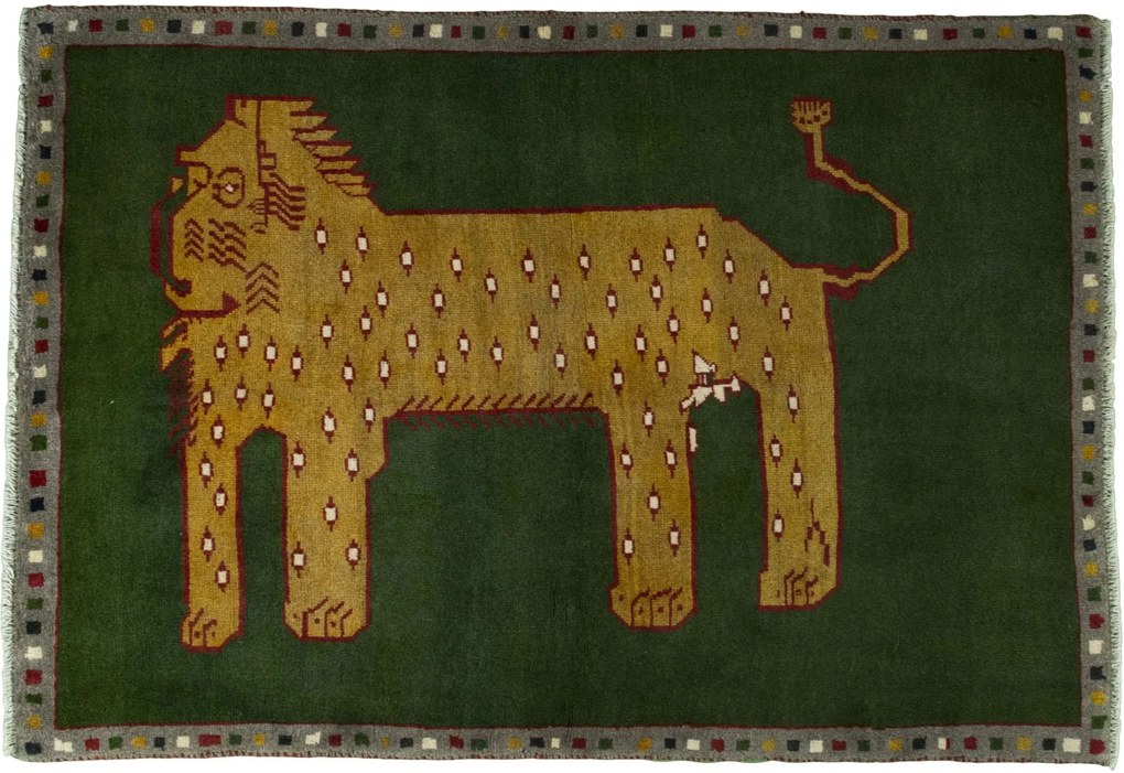 Gabbeh Tappeto 110 x 150 Verde (Iran) Annodato A Mano