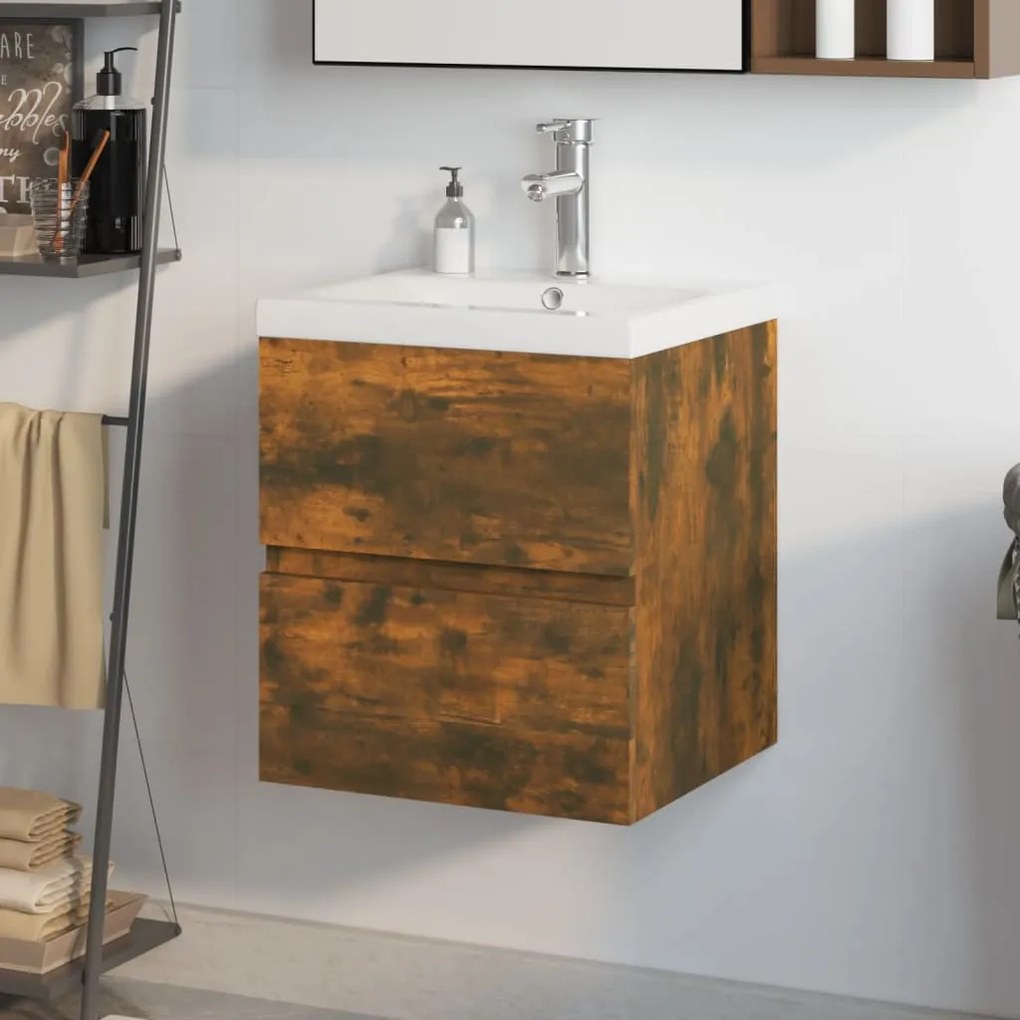 Mobile bagno con lavabo integrato rovere fumo legno multistrato