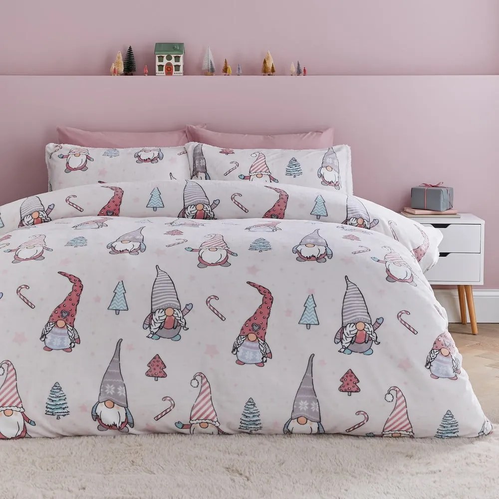 Set copripiumino e federa rosa chiaro in micropile per letto singolo 135x200 cm Festive Gnomes – Catherine Lansfield
