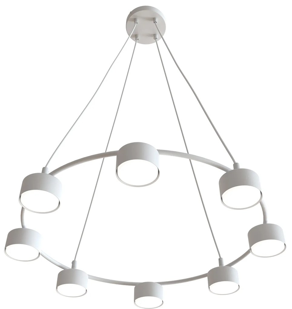 Lampadario Moderno 8 Luci Odin In Acciaio Bianco Ad Anello E Cilindri