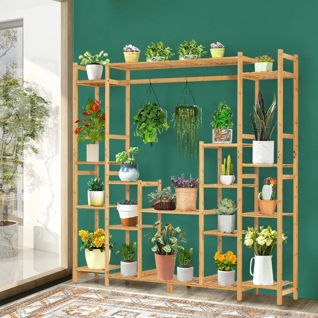 Pure Garden Scaffale Per Piante A 9 Ripiani In Bambù - 38x33x39 Cm, Indipendente, Per Interni/Esterni, Carico 88 Lbs