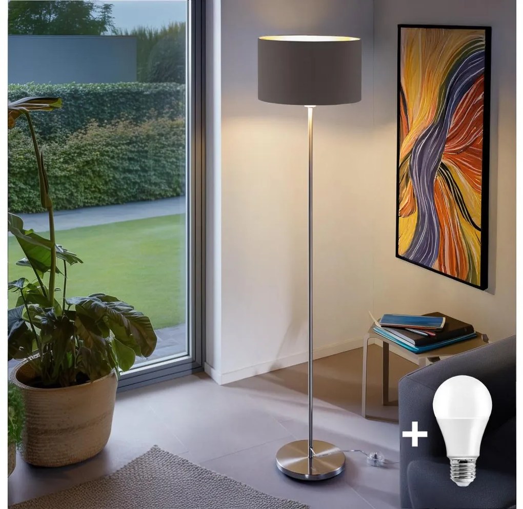 Lampada da terra LED TUNJA 1xE27/20W/230V diam. 38 cm cromo opaco/taupe
