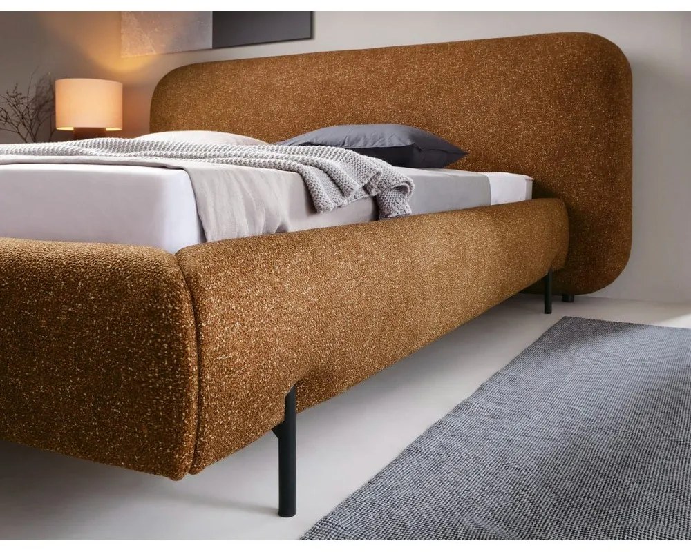 Letto matrimoniale imbottito giallo ocra con contenitore e rete inclusi 160x200 cm Pointt – ELTAP