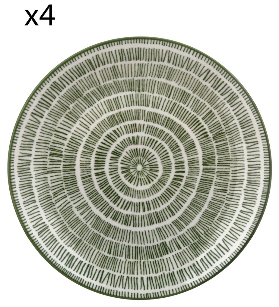 Set 4 piatti frutta righe verde porcellana Hanami