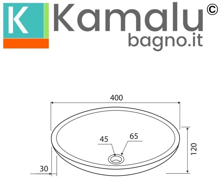 Kamalu - Lavabo in marmo colore nero 40cm con bordo arrotondato | Litos-SC40