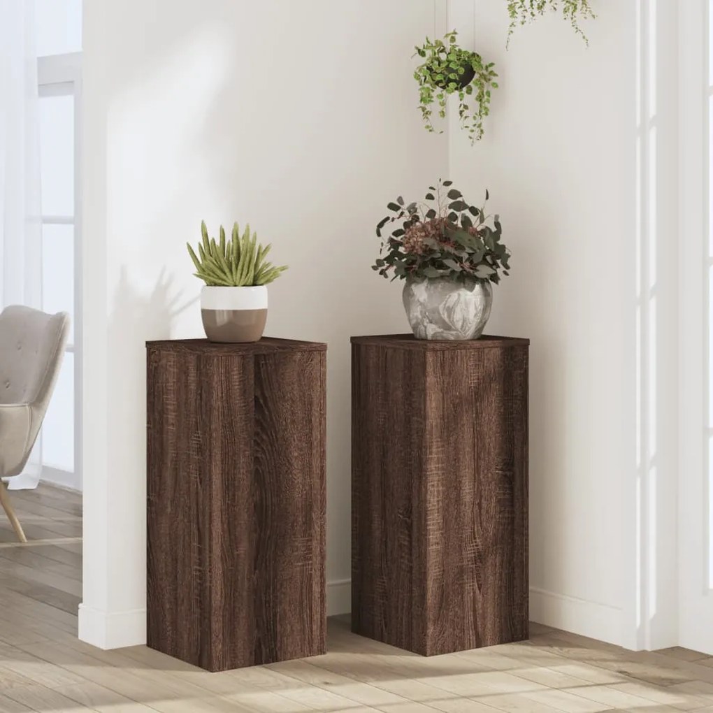 Supporti Per Piante 2 Pz Marrone 30x30x70 Cm Legno Multistrato /