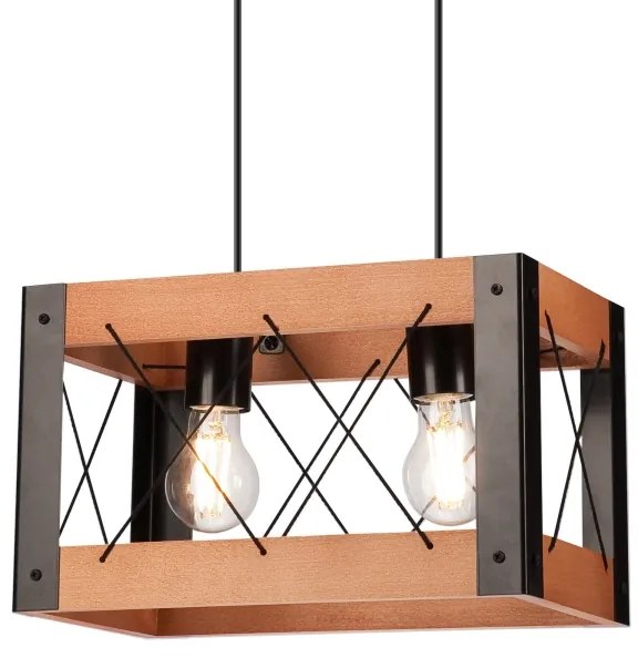 Lampadario a sospensione con filo FRIDA 2xE27/60W/230V nero/marrone faggio