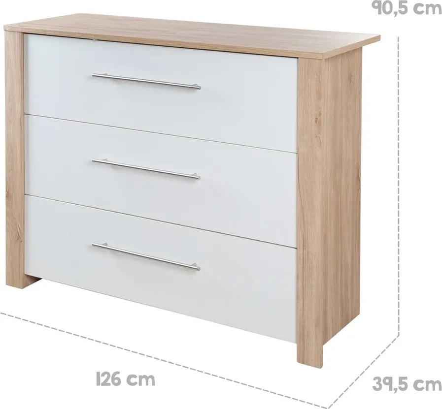 Cassettiera bassa per bambini in rovere con fasciatoio in colore bianco e naturale 112x98 cm - Roba