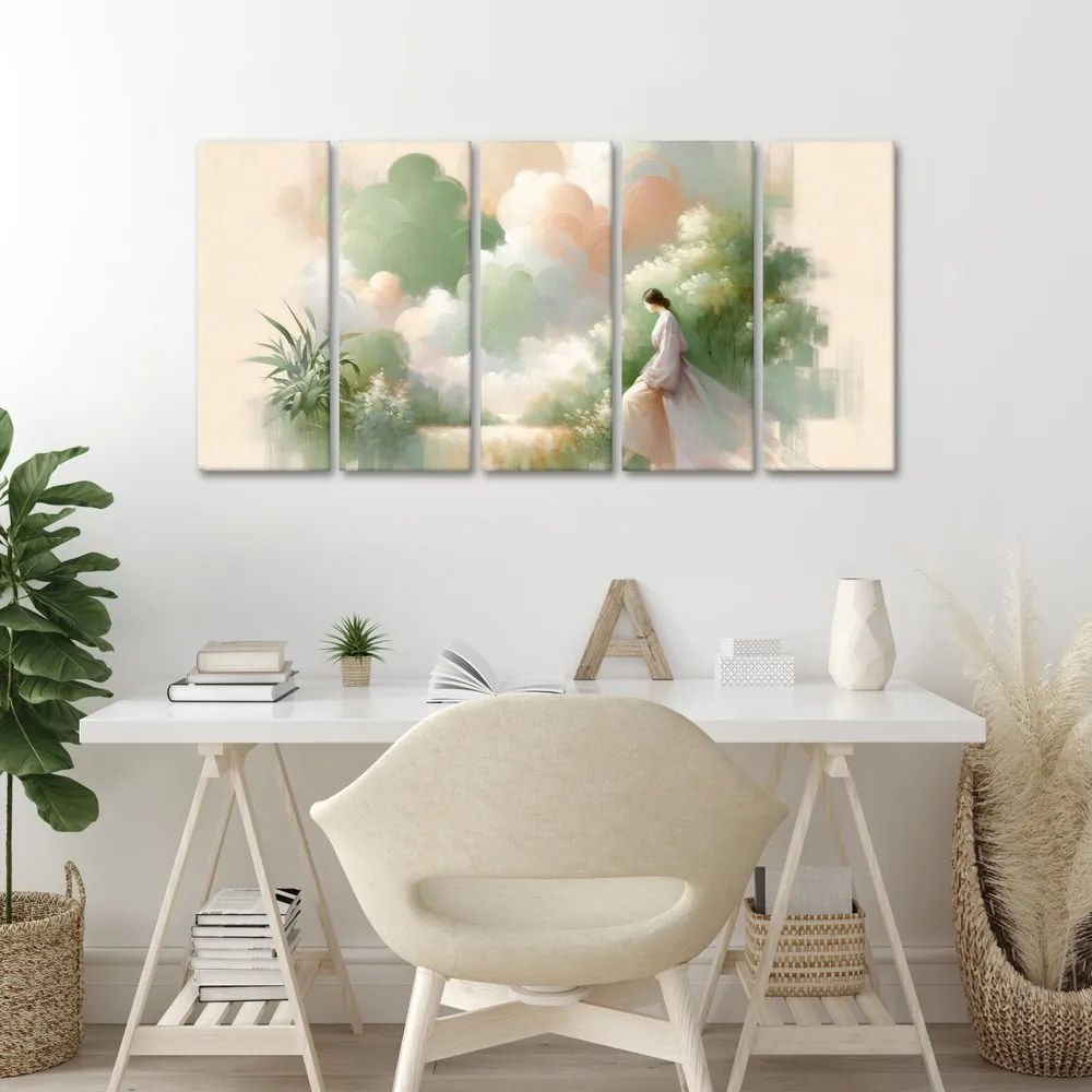 Quadri 5 pezzi – Figura delicata tra i fiori
