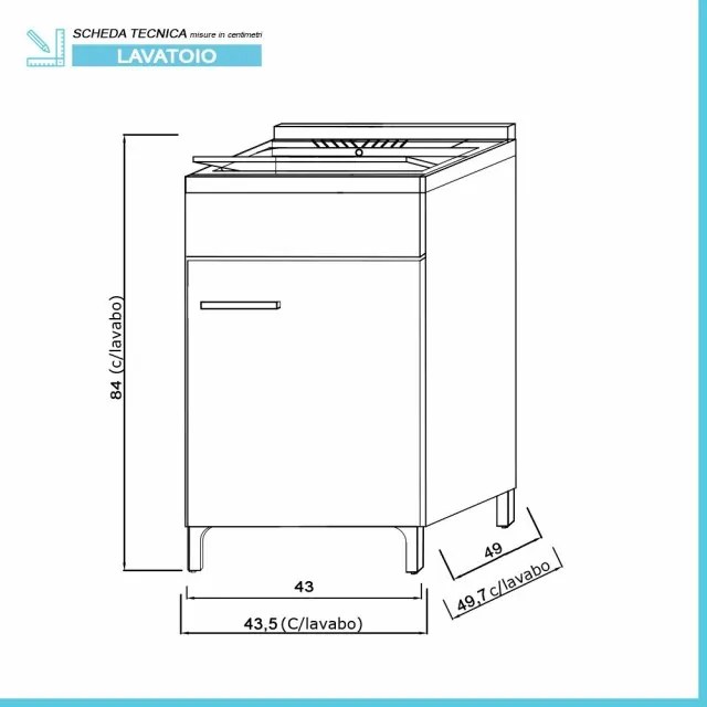 Mobile lavatoio 45x50 bianco con vasca in resina completo di asse lavapanni