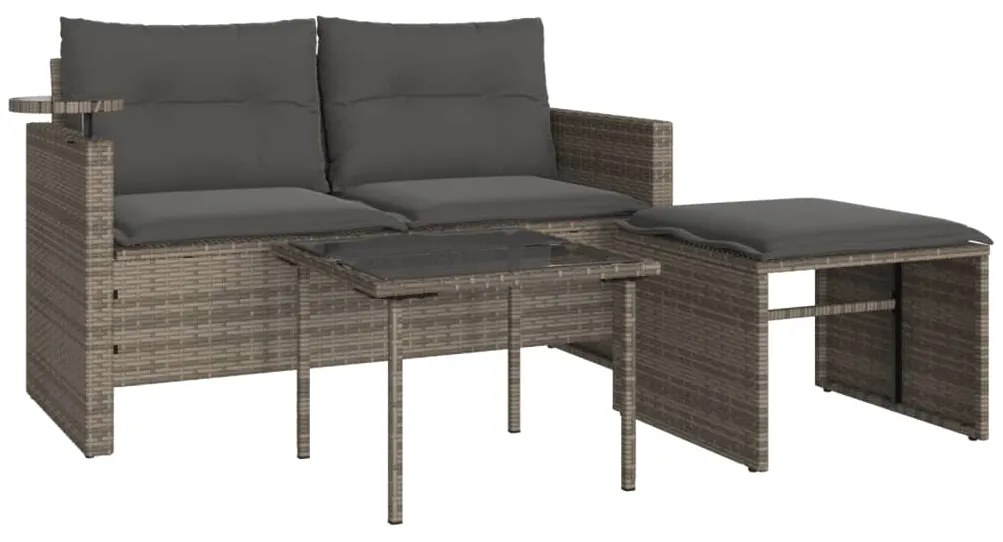 Set divani da giardino 3 pz con cuscini grigio in polyrattan