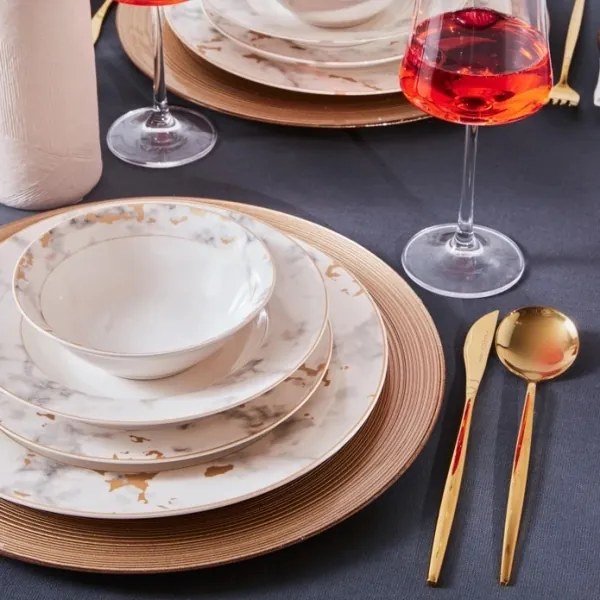 Set da tavola 24 pezzi in porcellana, bianco/grigio