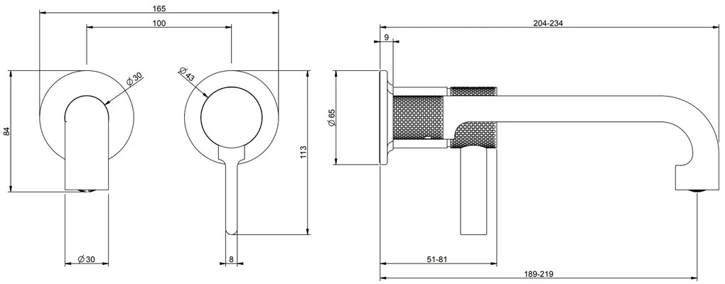 Parte esterna miscelatore lavabo a parete bocca corta senza scarico inciso 58088 gessi