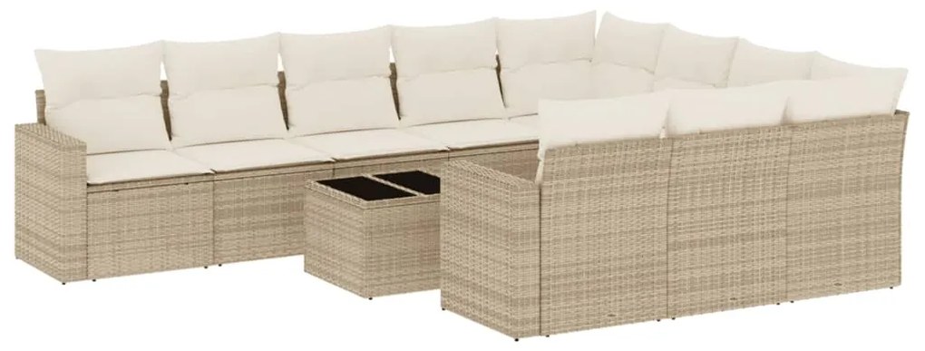 Set divani da giardino 11 pz con cuscini beige in polyrattan