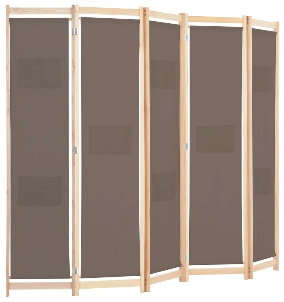 Divisorio a 5 pannelli marrone 200x170x4 cm in tessuto