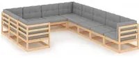 Set Divani da Giardino 10 pz con Cuscini Legno Massello di Pino 3077044