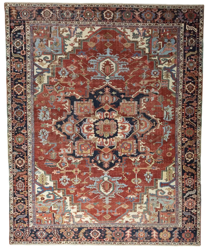 Heriz Tappeto 380x310 Rosso (Iran) Annodato A Mano