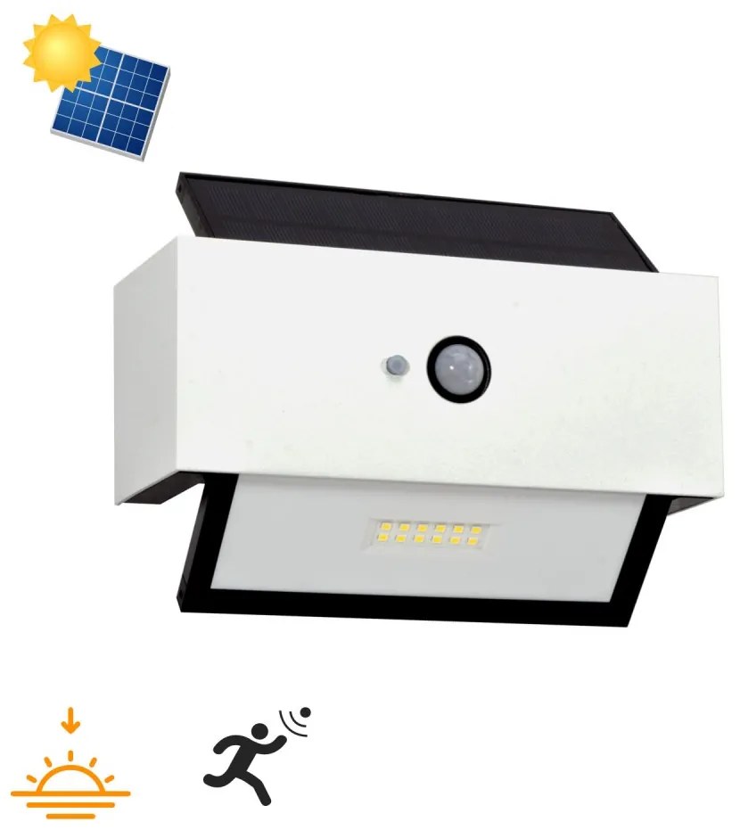 Applique LED Solare Bianca, Rettangolare, con Sensore di Movimento Colore Bianco Naturale 4.000K