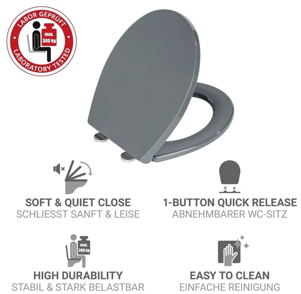 Sedile WC con chiusura Easy-Close (automatica) 37 x 44,5 cm Ostuni – Wenko