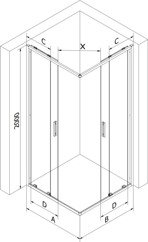 Mexen Exo-S Duo cabina doccia quadrata scorrevole 80 x 80 cm, trasparente, nera - 8111-080-080-70-00