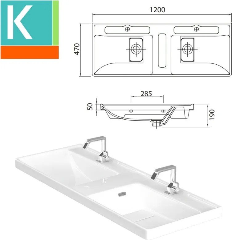 Mobile bagno 120cm con lavabo incasso a doppia vasca SP-120 - KAMALU