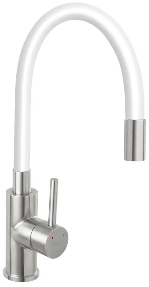 FERRO - Rubinetto per lavello con braccio flessible acciaio inossidabile/bianco