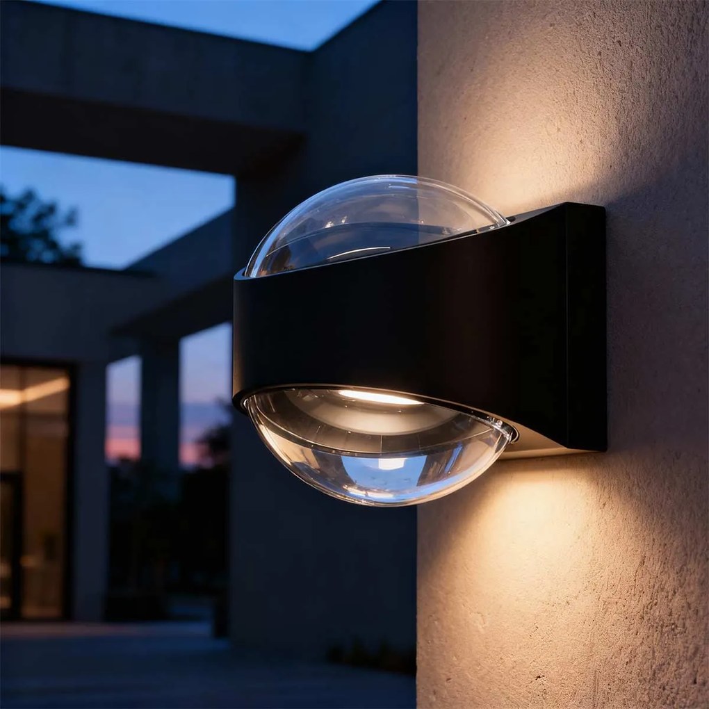 Applique LED 12W Bidirezione Curvo IP65 con LED Bridgelux - Nera