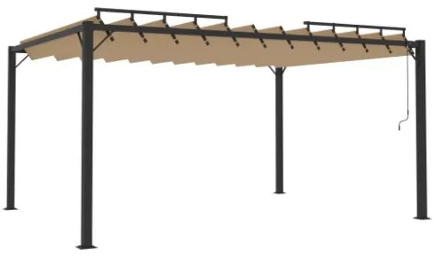 Gazebo con Tetto a Lamelle 3x4 m in Tessuto Tortora e Alluminio