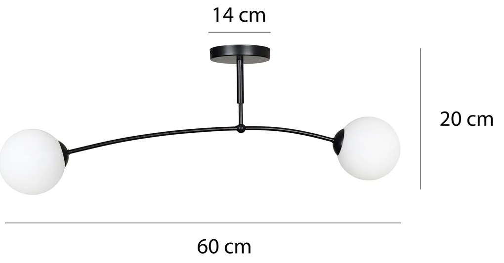 Plafoniera Moderna 2 Luci Susanoo In Acciaio Nero E Vetri A Sfera In Bianco