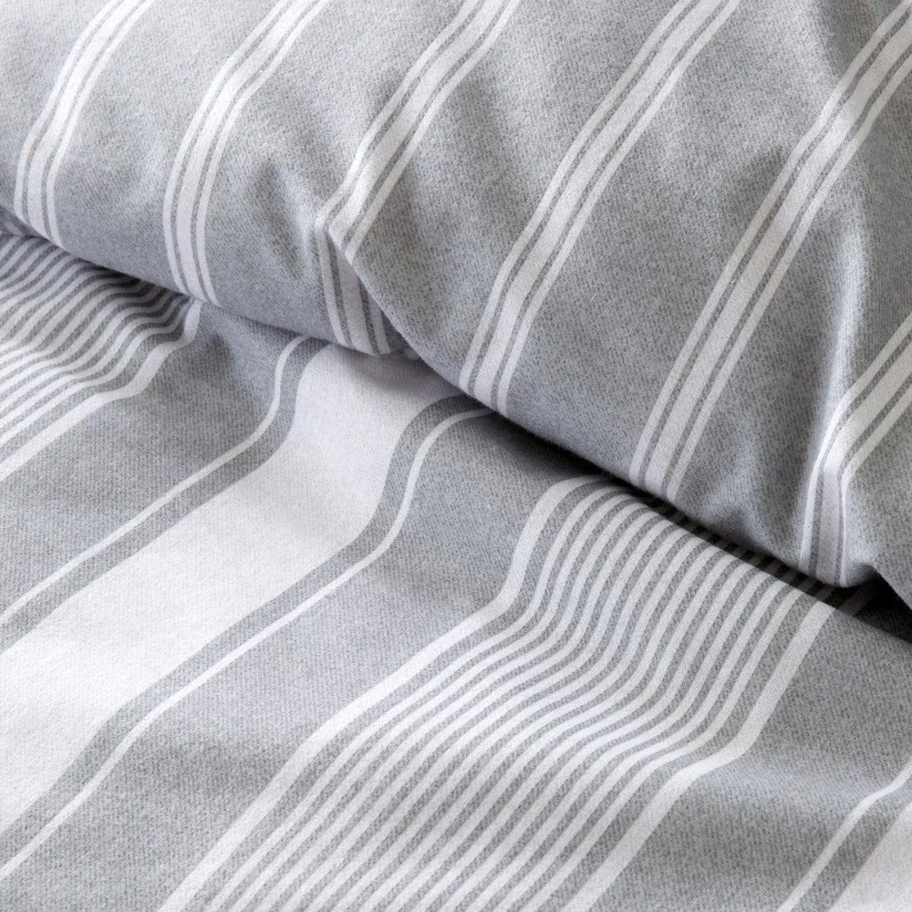 Biancheria da letto singola in flanella grigia 135x200 cm Ticking Stripe - Bianca