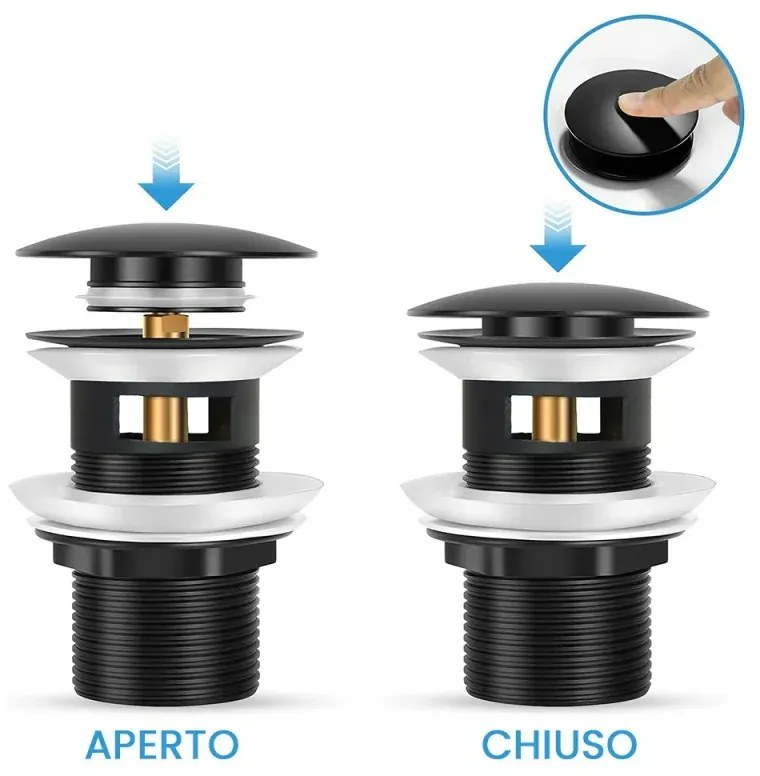 Miscelatore lavabo squadrato nero opaco Kubo con scarico click clack