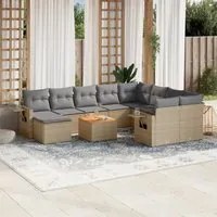 Set Divani da Giardino 11 pz con Cuscini Beige in Polyrattan 3224855