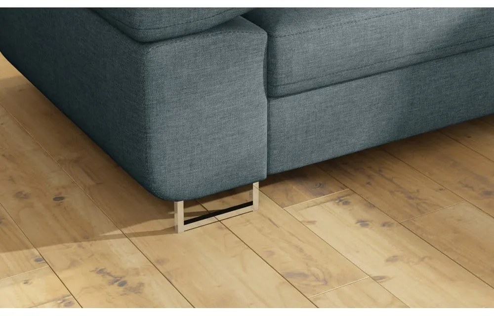 Divano angolare blu allungabile/con contenitore (con penisola a destra/a L) Anton – ELTAP