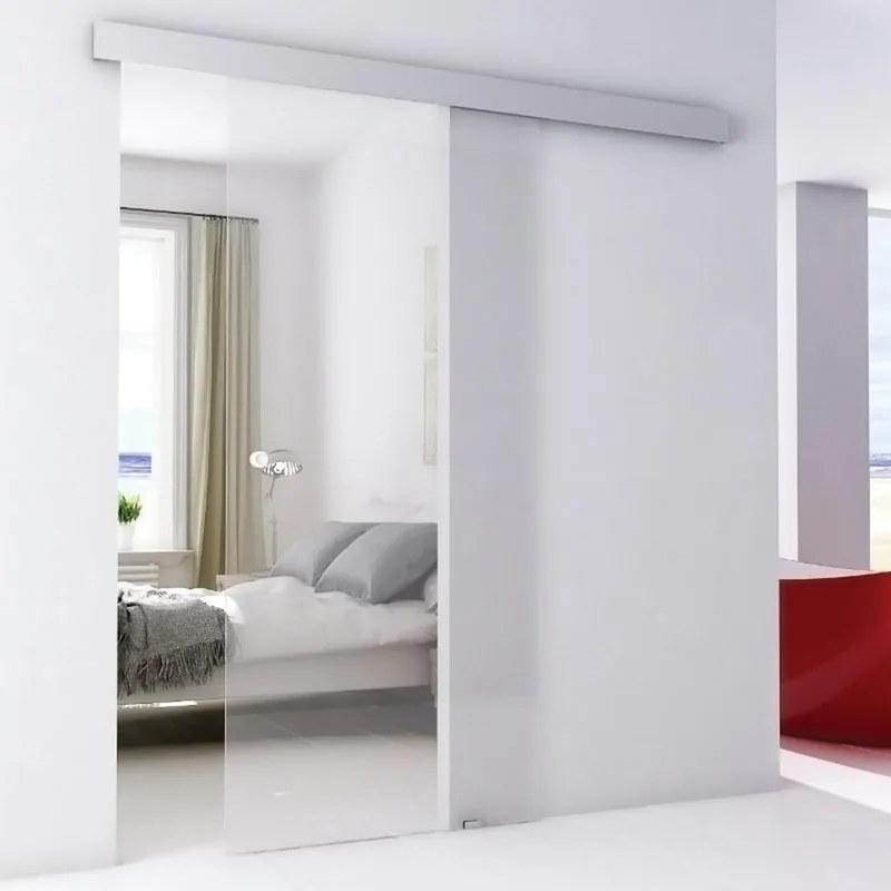 Porta scorrevole reversibile Neutra in alluminio trasparente, L 76 x H 215 cm, con binario Alu