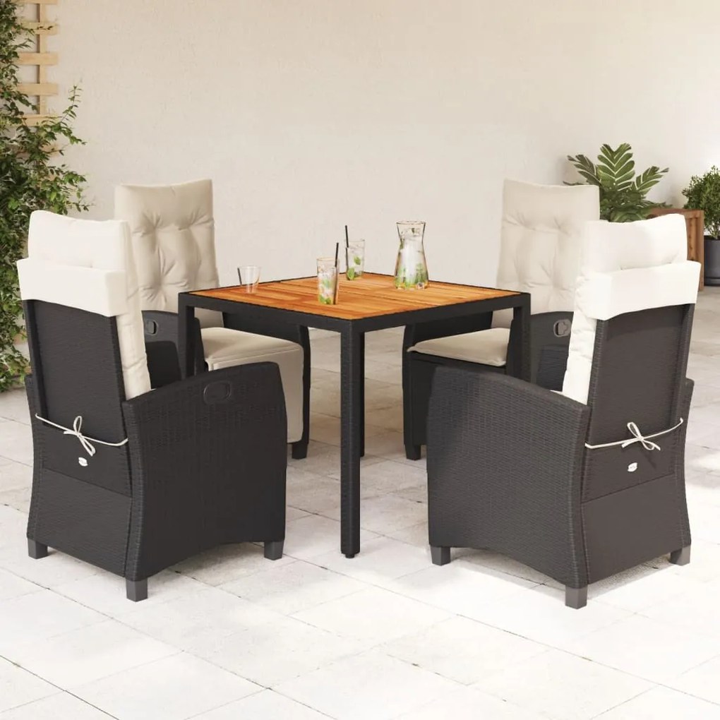 Set da pranzo da giardino 5 pz nero con cuscini in polyrattan