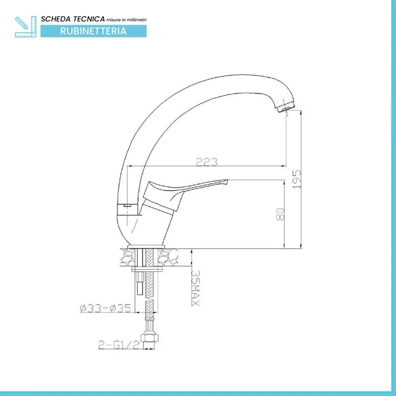 Rubinetto cucina a canna alta in ottone satinato Remy
