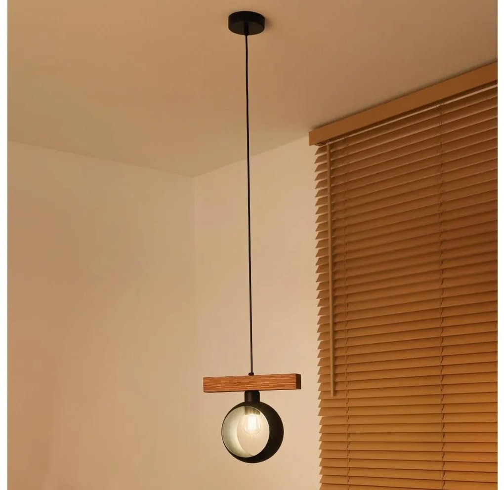 Duolla - Lampadario a sospensione su cavo IRONLINE 1xE27/15W/230V pino/rovere/nero