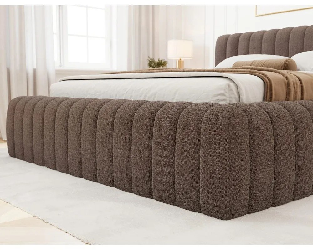 Letto matrimoniale imbottito marrone con contenitore e rete inclusi 160x200 cm Carilla – ELTAP